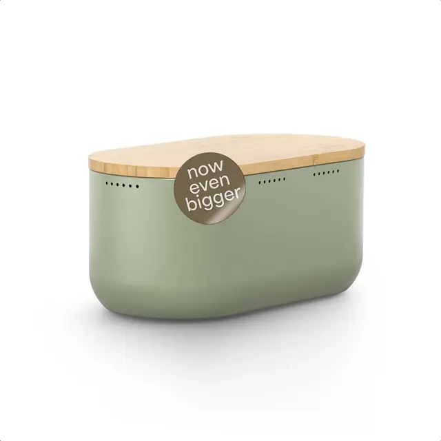 LARS NYSØM Panera I Recipiente para Pan con almohadillas antideslizantes I Caja de Pan con Tapa de bambú Adaptable como Tabla de Cortar | 34,5x18,5x15,8cm (Sage Green)
