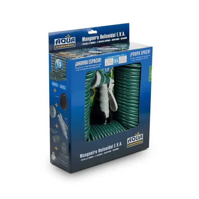 Aqua Control C2107N2 Manguera de Jardín con Conexiones Bimateria y Pistola con 7 Formas, Verde, 15 m