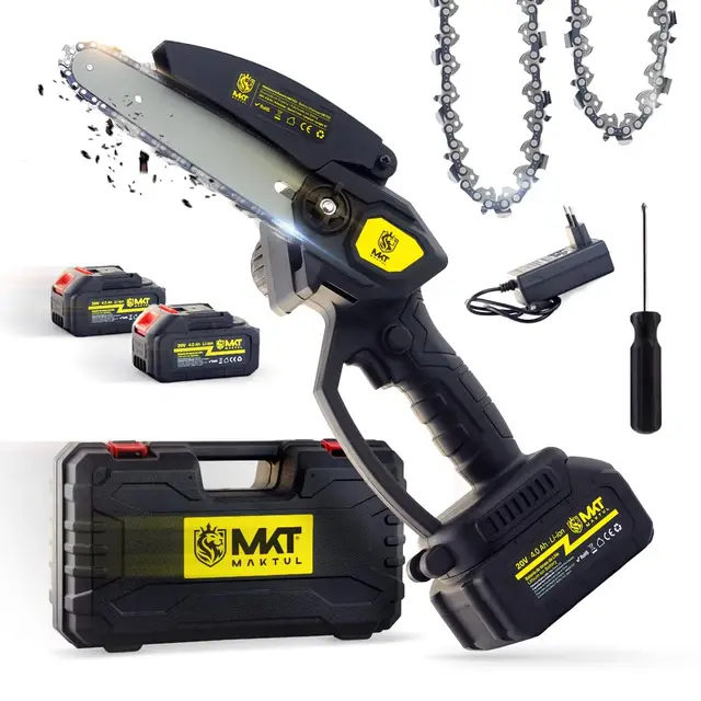 MAKTUL Mini Motosierra Bateria 6‘’/15cm, 8000 mAh (2 Baterías 4000mAh 20V), Sierra Eléctrica Cortar Podar Árboles Jardín, Motosierra de Mano con Accesorios Herramienta Jardinería Podadora Ramas Madera