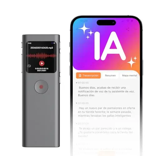 Grabadora de Voz IA con Transcribe y Resume con tecnología, 64 GB Voice Recorder Digital con Activada por Voz, Control de App, Reducción de Ruido Automática para Entrevista/Clase/Reunión