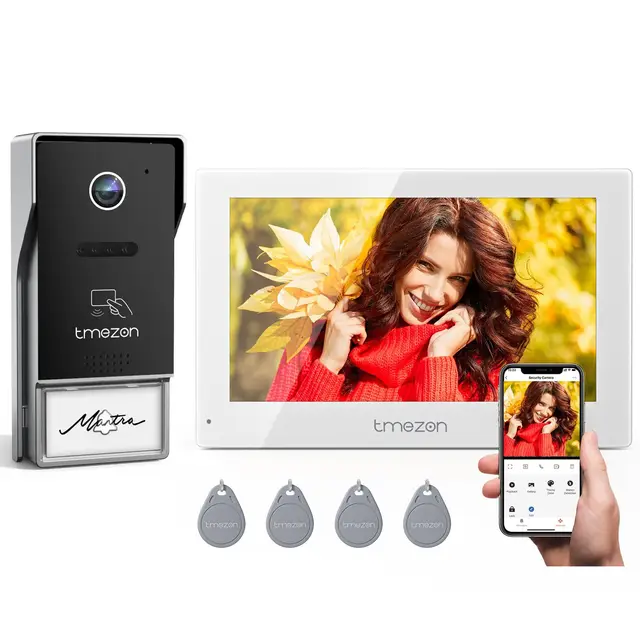 TMEZON Videoportero WiFi 2 Hilos, Video Portero Automático 1080P, 7"Pantalla Táctil a Color, Visión Nocturna, Apertura por APP y Tarjeta, Detección de Movimiento, Grabación y Reproducción,Impermeable