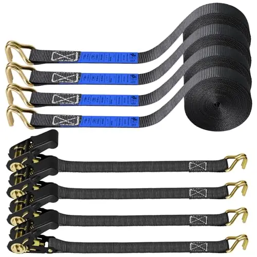 Cinchas de Amarre, 4 Piezas Eslingas de Amarre, 6m x 25mm Trinquete, Eslingas con Carraca, con Trinquete y Gancho Tipo J, para Motocicletas, Carga, Camiones, Remolques, Equipaje