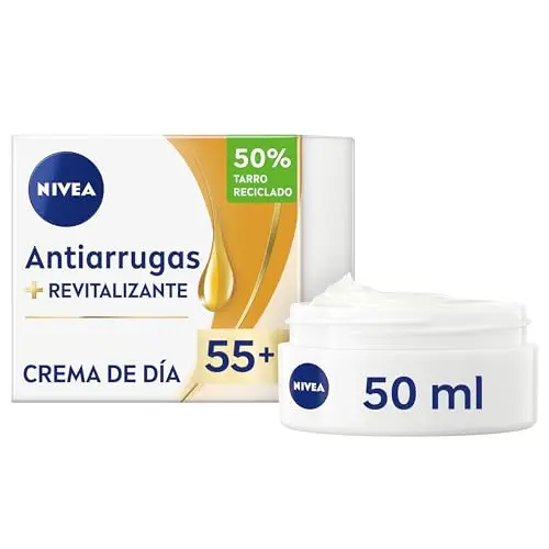NIVEA Crema de Día Antiarrugas Revitalizante 55+ - Con Aceite de Argán, Calcio y Filtros UV FP15 - Reduce Arrugas y Líneas de Expresión - Mejora la Vitalidad de la Piel - Hidrata - Piel Madura - 50 ml