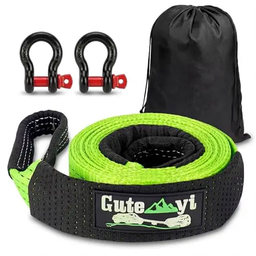 Eslinga de Remolque Coche 8 Toneladas 5m, Cuerda de Remolque de Alta Resistencia con 2 Ganchos Reforzados, Bolsa de Almacenamiento, para Coche, SUV, Todo Terreno (Verde)