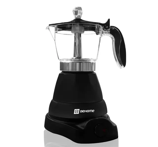 BEHOME Cafetera Italiana Eléctrica 3 Tazas, Moka Espresso Automatica eléctrica con Reductor de 1 Taza, Café Caliente 30 min, Base Giratoria 360°, negra