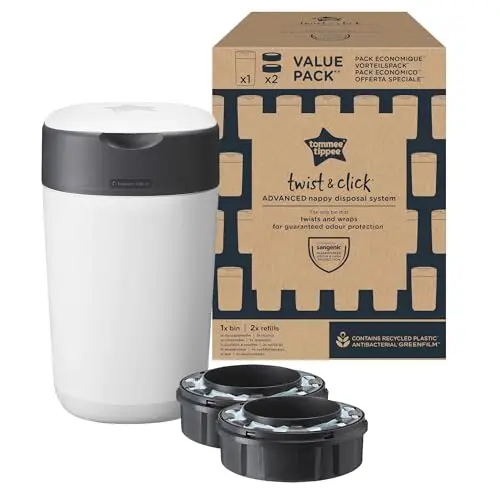 Tommee Tippee Contenedor para pañales Twist & Click, Pack Exclusivo con x2 Recambios incluidos, Protección garantizada contra malos olores y gérmenes, Gran capacidad