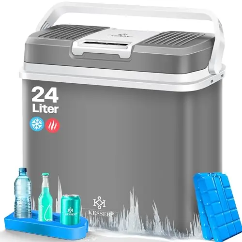 KESSER® Nevera eléctrica portátil 24 litros | ENFRÍA y CALIENTA | Enfriador Termoeléctrica 12V y 230V | Mini Nevera para Auto y Camping | EEK A+++ | Incluye 2 acumuladores de frío