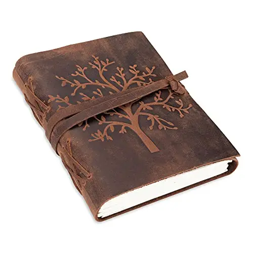 moonster Cuaderno de Cuero Árbol de la Vida Diario de Escritura Hecho a Mano – Bloc de Notas para Hombre y Mujer - Papel Blanco Liso 18x13 cm - Diario de Cuerօ