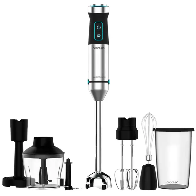 Cecotec Batidora de mano Power TitanBlack 1500 XL PerfectCream&Crush. 1500 W, Tecnología CrossBlades con Cuchillas de 4 hojas, Pie XL, Incluye Picadora, Varillas batidoras y Pasapurés