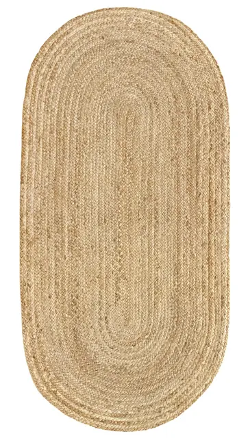 HAMID - Alfombra Yute Alhambra Ovalada Color Natural, Alfombra 100% Fibra de Yute Hecha a Mano, para Salón, Habitación, Decoración, (140x70cm)