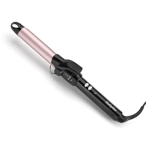 BaByliss Rizador de 25 mm - Tenacilla para rizar, Barril Satin Touch, 10 ajustes de Calor, Rizador de pelo con pinza, Rizos duraderos, Profesional, Negro y rosa, C325E