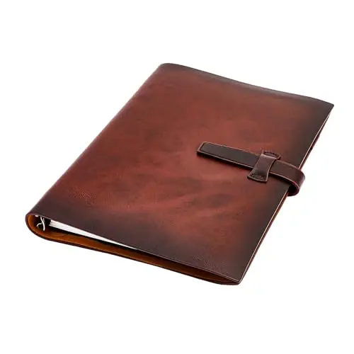 Carpeta Anillas A5, Cuaderno Cuero Recargable 200 Páginas, Diario de Cuero con 6 Anillas, Cuaderno de Viaje con Bolsillos para Tarjetas y Portalápiz