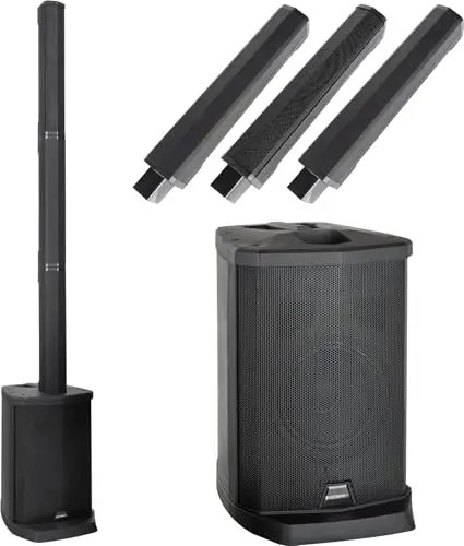 McGrey E-208LA Altavoces de Columna Activa Line Array - Slim Line Sistema PA - 100 vatios - Subwoofer de 8" - 4 Altavoces Full Range de 2,5" - Reproductor Multimedia USB/SD/Bluetooth - Negro