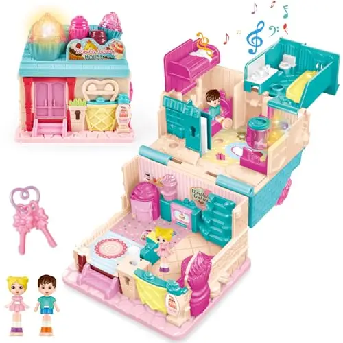 deAO 3D Casa de Muñecas, Dollhouse Panadería City Life Miniatura DIY Modelo Kit muñeca Niña 2 3 4 Años Adultos, Casita de Muñecas Amantes, Regalo de Cumpleaños
