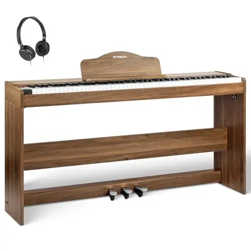 Piano digital STRICH 88 teclas, teclado con acción martillo y teclas ponderadas, teclado de piano eléctrico de tamaño completo con soporte de mueble, altavoces 25Wx2, compatible con USB-MIDI/conexión