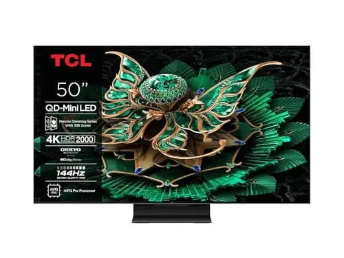 TCL 50C7K 55 pulgadas QD Mini TV LED, 4K HDR Premium 2000, Smart Google TV con 144Hz Motion Clarity Pro (Dolby Vision IQ & Atmos, Panel HVA, Game Master)