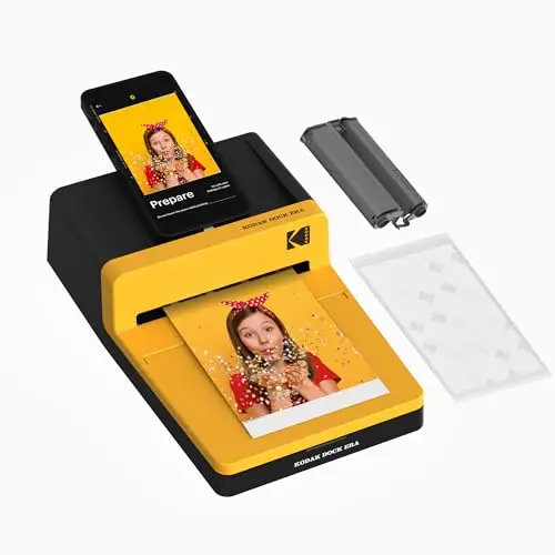 KODAK Dock Era Impresora Fotográfica de Escritorio 10 x 15 cm, 10 Hojas, Impresora para Smartphone con Base Dock & Bluetooth para iPhone & Android, Impresión Instantánea en Color, Sublimación 4PASS