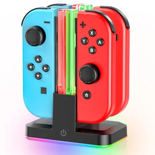 Cargador para Joycon Switch/OLED, 2,5H de Base Carga Mando para Nintendo Switch con Luz RGB y Control Inteligente de Carga, Estacion de Carga joycon para Nintendo Switch Accesorios