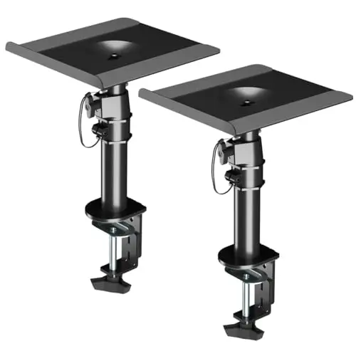 suptek Soporte Altavoces Pie, Soporte Altavoz Universal para Barra de Sonido de Ordenador y Altavoces de Estantería, Giratorio & Inclinable, Paquete de 2, Máx. 15KG, SDM001B(Negro)