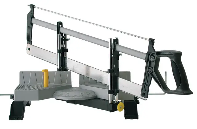 STANLEY Ingletadora con sierra, 7 ángulos seleccionables, mango antideslizante, incluye sierra trasera de 560mm, anchura de corte 45°=103mm / 90°=165mm, 1-20-800