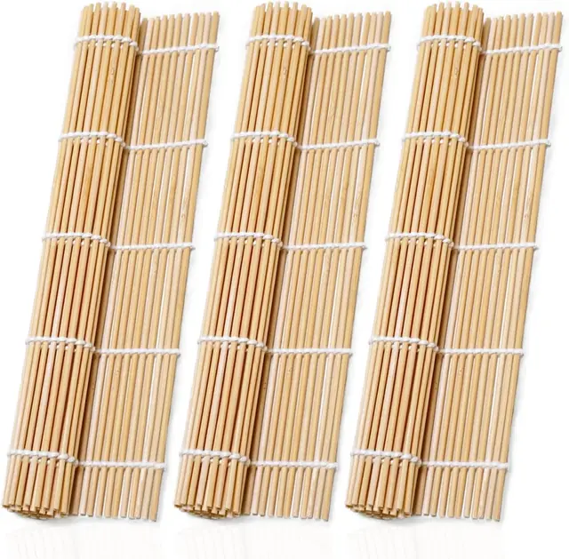 Esterilla de Bambú para Sushi 3 Piezas, Sushi Roll Mat Bamboo para Makisu, Kit de Elaboración de Sushi para Principiantes
