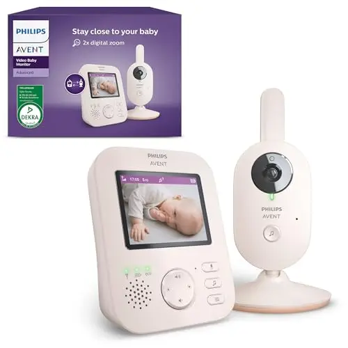Philips Avent Vigilabebés con Vídeo: Certificado DEKRA, Privado y Seguro con Cámara y Audio, con Pantalla de 2,8", Zoom 2X, Visión Nocturna, Audio Bidireccional y Nanas, SCD881/26