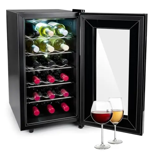 alpina Vinoteca - 230V - 18 Botellas/50L - Vinoteca - Temperatura regulable 11°C a 22°C - Puerta de Cristal e Iluminación Interior - Poco o Ningún Ruido - Negro