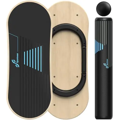 Sportneer Tabla de equilibrio – Tabla de oscilación de 7 modos con tapones ajustables – Entrenador de estabilidad de equilibrio de ejercicio para mejorar el equilibrio, entrenador de surf y terapia