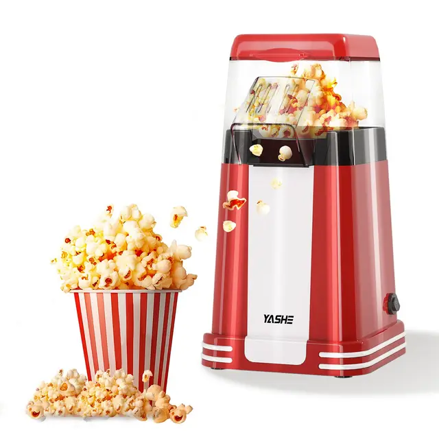 YASHE Máquina de Palomitas Retro, 1200 W Palomitero de Aire Caliente con Vaso Medidor, Un Toque, Sin Aceite, Perfecto para Cine en Casa, Noches de Película, Fiestas