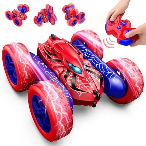 Dreamlandia Coche Teledirigido Niños 3 4 5 6 7 8 Años, 2,4Ghz, 360° Rotación con Luces, Coche RC Monster Truck Juguete Niños Niñas 3-12 Años, Type-C Batería Recargable, Regalo Cumpleaños Navidad