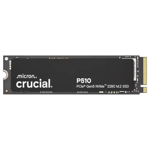 Crucial P510 SSD 2TB PCIe 5.0 x5 Gen5 NVMe M.2, Velocidades de lectura hasta 10.000 MB/s, escritura 8.700 MB/s, Ordenador Portátil y de Sobremesa, TLC NAND, Disco Duro Interno- CT2000P510SSD8-01