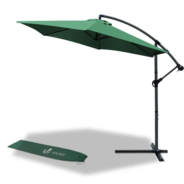 VOUNOT® 300 cm Parasol Excentrico, Sombrilla de Jardín con Manivela y Funda Protectora, Protección UV, Verde