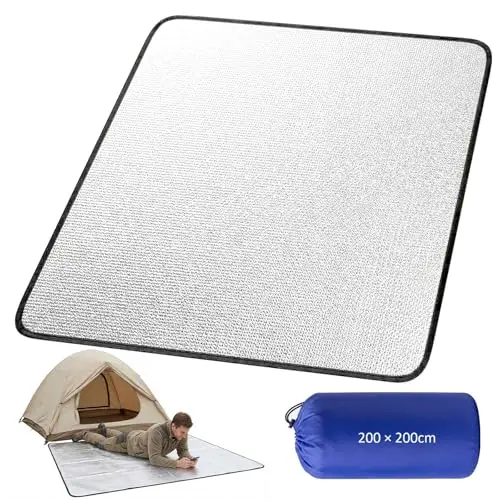 Realjoy Colchoneta Isolante de Aluminio Espuma, Colchoneta de Camping 200x200cm, Ligera y Portátil, Térmica Manta Isolante, Colchoneta de Carpa Plegable Alfombra para Picnics y Camping