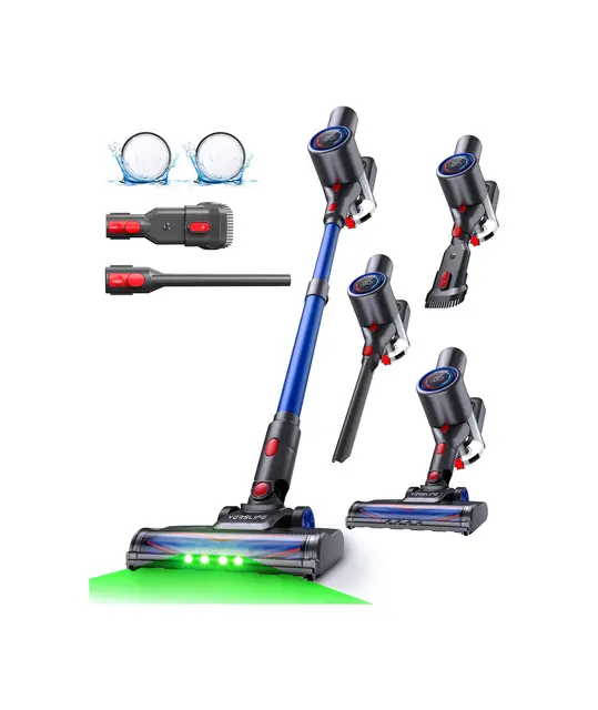 VersLife Aspiradora sin Cable 40KPA/500W,Z8 Escoba Inalámbrica Potente con Pantalla LED,Luz Verde,Diseño Autoportante,45 Min de Autonomía,para Pelo de Mascotas,Suelo y Alfombra