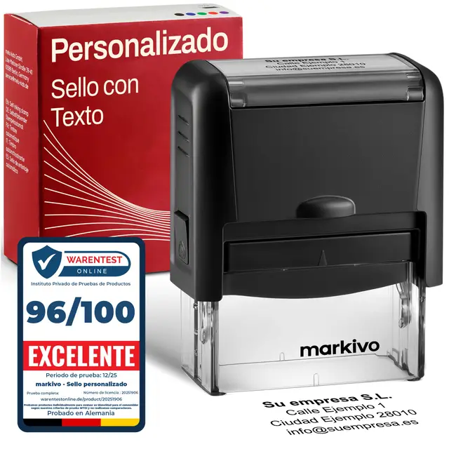 Sello Personalizado para Empresas, Oficinas y Médicos – Sellos Personalizados con Texto, Nombre y Dirección – 47×18 mm, máx. 5 líneas, Negro (M)