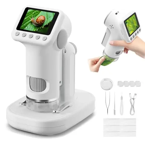 1600X Microscopio para Niños, 2.0" Pantalla Mini microscopios Digitales con Kit de Portaobjetos y 6 Luces LED, Juguetes Ciencias Educativas, Niños Alumnos de 3 a 12 Años