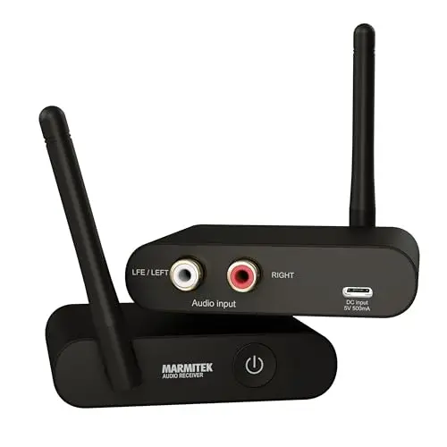 Kit subwoofer inalámbrico Marmitek WS400 - Graves sin Cables - Transmisión Digital 2,4 GHz RCA/LFE - Colocación Libre - Baja latencia - Home Cinema - Wireless subwoofer Kit