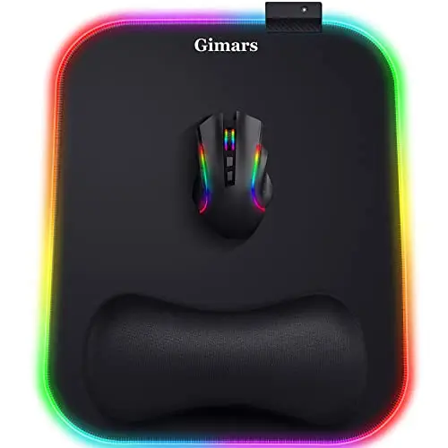 Gimars Alfombrilla Ratón Reposamuñecas RGB, Alfombrilla Gaming XL 305x254mm, Mousepad Gamer Ergonómico con 10 Modos de Iluminación LED, Base de Goma Antideslizante para Portátil PC
