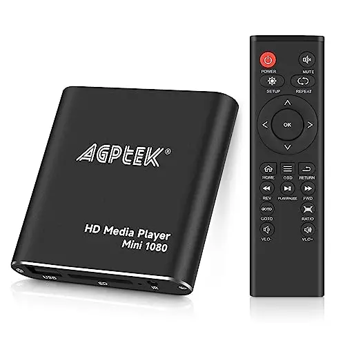 Reproductor Multimedia, AGPTEK 1080p HD Reproductor Multimedia para TV Mini Media Player HDMI con Control Remoto para -MKV/RM-Unidades USB HDD y Tarjetas SD(Negro)