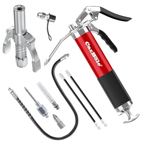 CarBole Pistolas de Engrase 8000PSI con Acoplador,Engrasadora,Bomba de Engrase,3 Mangueras Flexibles y Tubo de Extensión de Metal,Con Seis Tipos de Boquilla,Compatible con Cartucho de Tinta 400cc