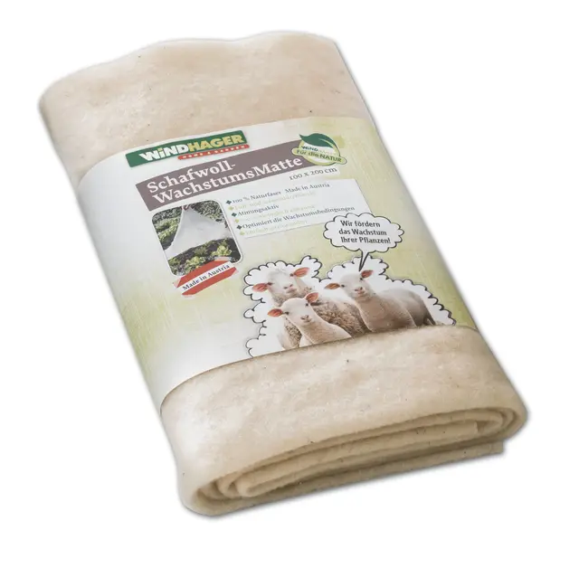 Windhager Alfombra de Crecimiento de Lana de Oveja 2 x 1 m, Color Blanco, 90 g/m²