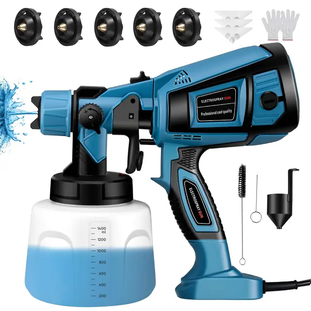 Sunowl Pistola Pintura, 800W HVLP Pulverizador Eléctrico con Contenedor de 1400ml, Flujo y Ángulo de Rociado Ajustables, 5 Boquillas & 3 Patrones para Paredes, Techos