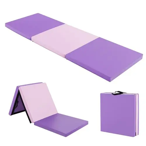 COSTWAY 180 x 60 x 5 cm Colchoneta de Gimnasia Plegable, Esterilla de Gimnasia con Superficie Impermeable y Algodon Perlado, Estera Suave de Yoga con 2 Asas para Niños Adultos