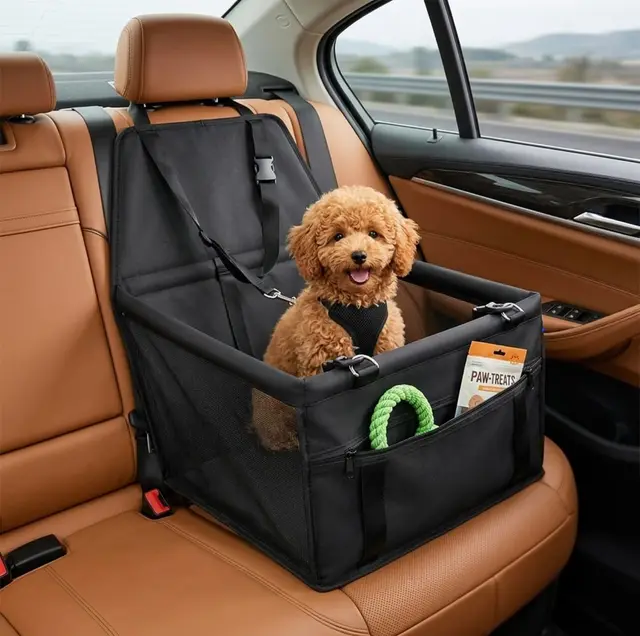 Asiento Perro Coche cómodo y Estable para Viajar sin Preocupaciones, transportín para Perros con Base rígida Antideslizante e Impermeable, Incluye Correa de sujeción, Apto también para Gatos