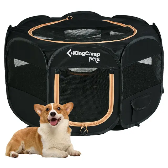 KingCamp Parque para Perros 74 x 74 x 43 cm, Parque Plegable para Mascotas con Ventanas de Malla, Portátil Parque para Gatos Cachorro Conejo Exterior Interior, Jaula Perros de Tela Oxford, Negro S