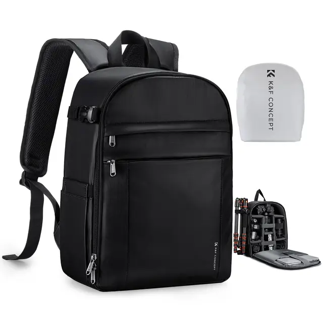 K&F CONCEPT Mochila Camara Fotos 13L, Ligera e Impermeable, Camera Bag, Mochila de Cámara, Compatible con Sony Canon Nikon, Incluye Bolsillos Frontales y Porta Trípode, Negro Gloss