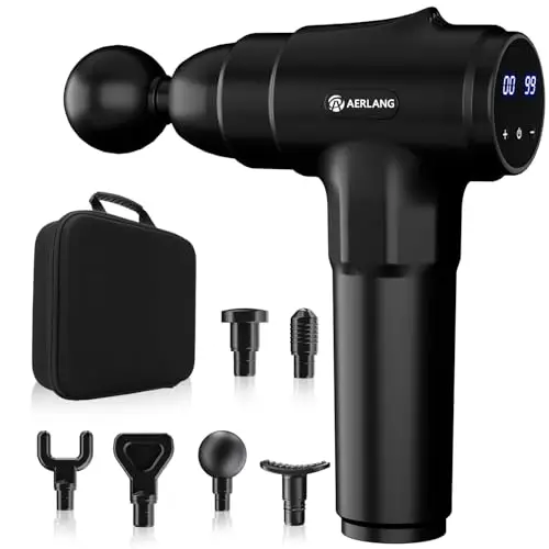 Pistola de masaje muscular, 7 cabezas y pantalla LED, masajeador profesional, masaje profundo de 20 velocidades para masaje de espalda, hombros y piernas, regalo adecuado
