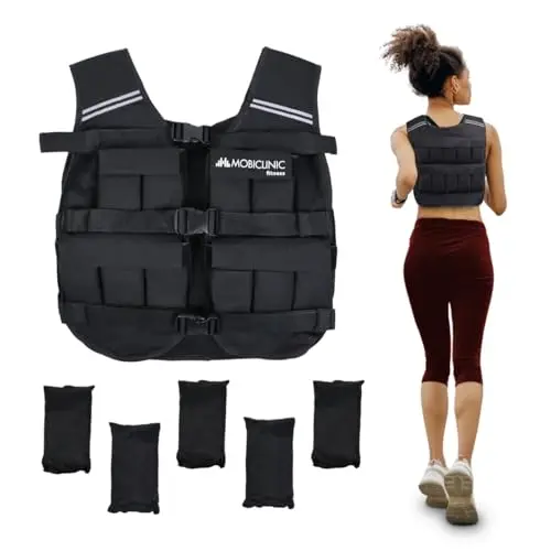 Mobiclinic®, Chaleco Lastrado, 10/20kg, Chaleco de Peso, Ajustable, Resistente, Tela Oxford 600D, Peso Incluido, Bandas Reflectantes, Transpirable, Chaleco Con Pesas Para Entrenamiento Fitness, Iron