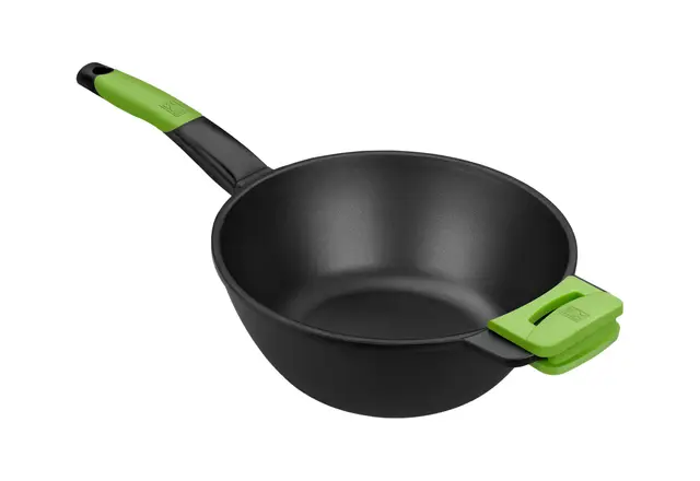 BRA Prior | Wok con mango, aluminio fundido con antiadherente, apto inducción, Diámetro superior 28 cm, Diámetro base 15 cm, Color Negro