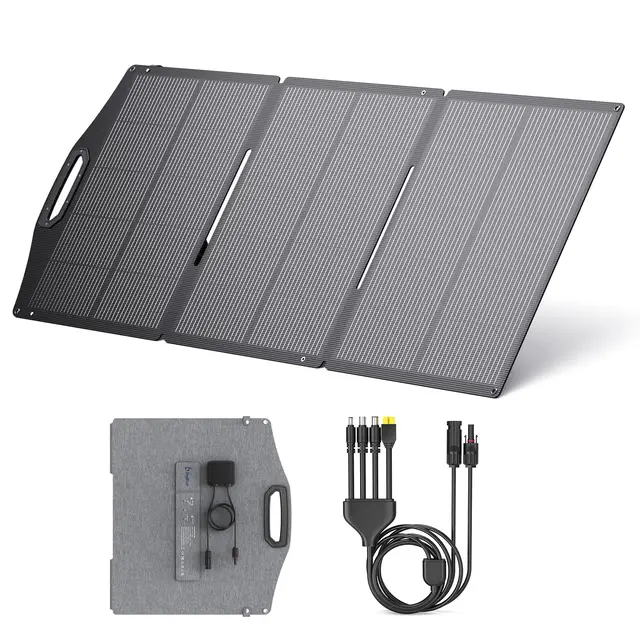 BigBlue 150W Panel Solar ETFE Portátil, N-Type Cargador Solar Plegables (20,8V/9,23A) con Soporte de Pie, Impermeable IP68, Paneles Solares con Cable para Central Eléctrica, Acampadas, RV